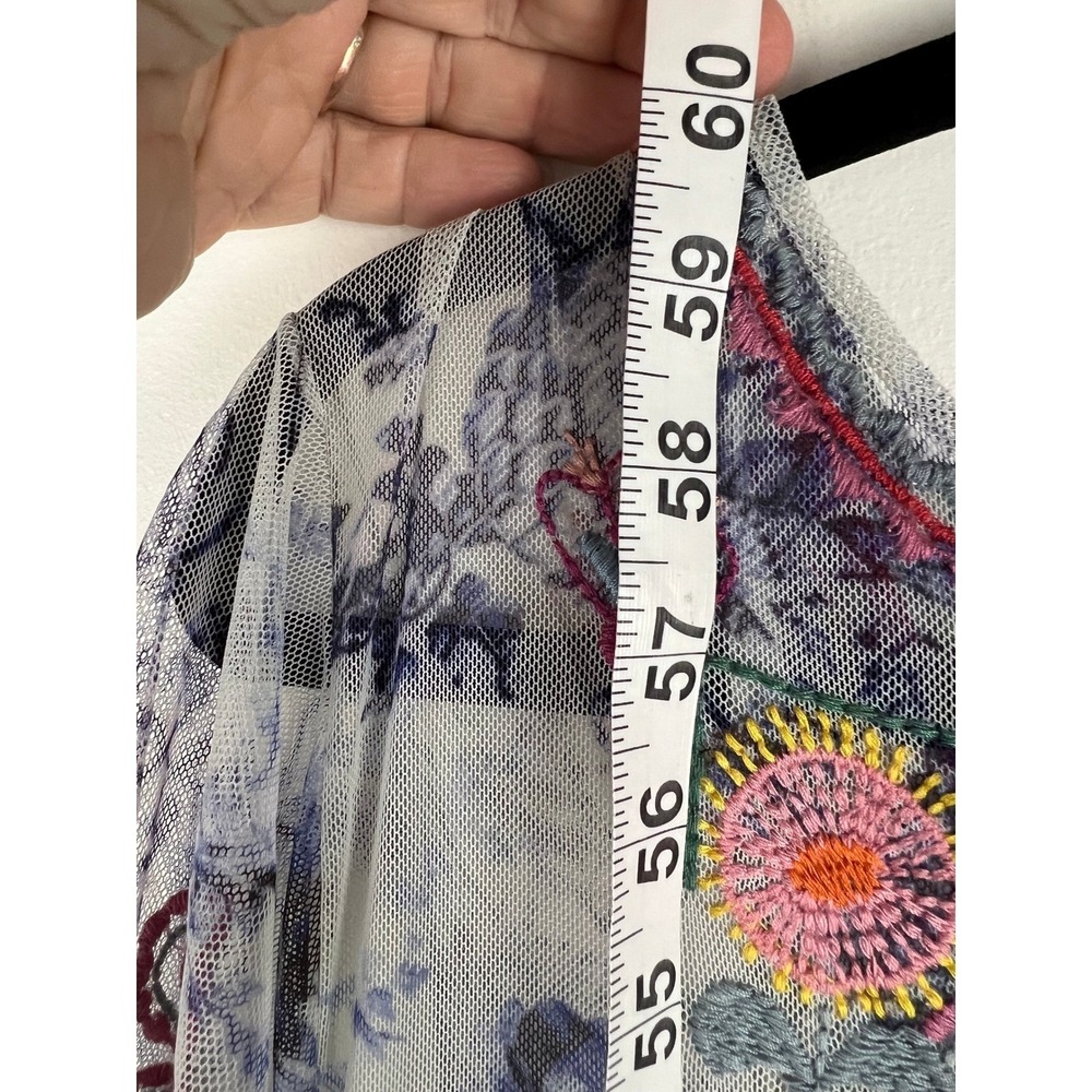 Biya Johnny Was Embroidered Mesh Floral Maxi Dress Blue White Large - Picture 8 of 16